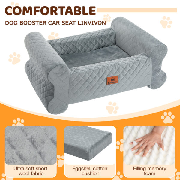 Linvivon Dog Car Seat for Medium/Large Dogs up to 60 lbs, Memory Foam Dog Booster Seat with Thick Cushion, Pet Car Seat for Back with Detachable Washable Cover, Storage Pockets for SUV, Pick Up, Trunk, Grey