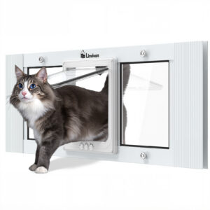 Cat Door for Window, Quick Installation Adjustable Width of 31"-36", Cat Window Door with 4 Locking Modes