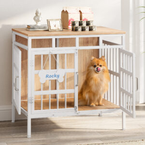 29 Inch Dog Crate Furniture, Heavy Duty Dog Kennel for Small or Medium Dogs, Double Doors Indoor Decor Pet House Cage, Anti Escape Wooden Dog Cage with Name Tag End Table, TV Stand, Beige