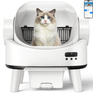 Self Cleaning Cat Litter Box, Open-Top Automatic Robot Litter Box for Multiple Cats with App Control, Safety Sensors Protection, Includes Liners, Digital Screen, Washable Sifter &Cat Pedal