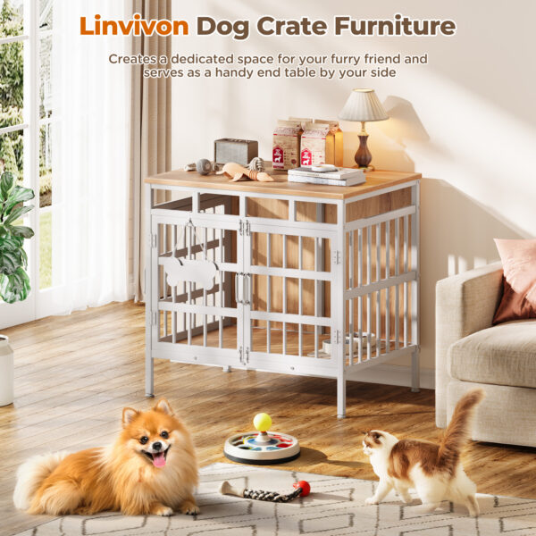 29 Inch Dog Crate Furniture, Heavy Duty Dog Kennel for Small or Medium Dogs, Beige