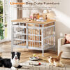 Large Dog Crate Furniture, Wooden Dog Kennel Furniture for Medium Large Dogs, Double-Doors Sturdy Metal Dog Cage for Anxiety Dog, Anti Escape Wooden Cage with Name Tag End Table, TV Stand Beige