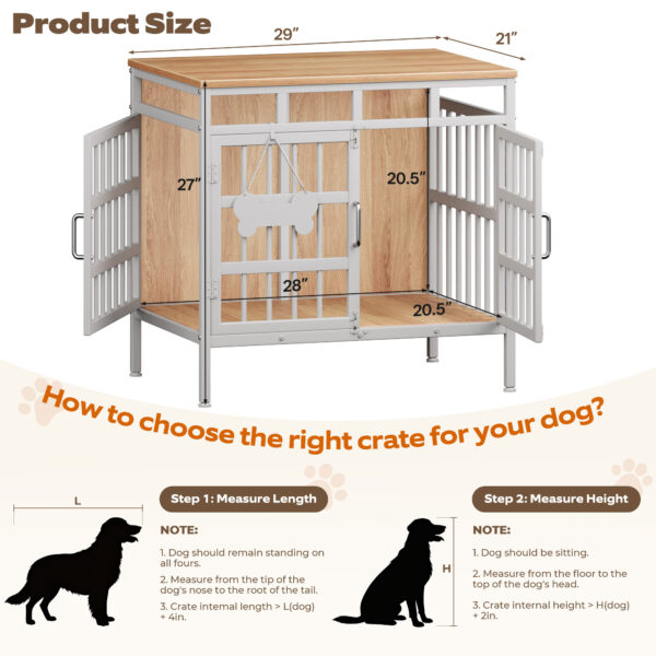 Large Dog Crate Furniture, Wooden Dog Kennel Furniture for Medium Large Dogs, Double-Doors Sturdy Metal Dog Cage for Anxiety Dog, Anti Escape Wooden Cage with Name Tag End Table, TV Stand Beige