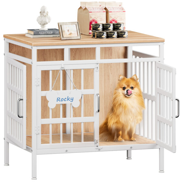 29 Inch Dog Crate Furniture, Heavy Duty Dog Kennel for Small or Medium Dogs, Beige