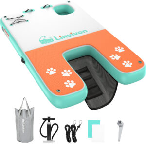 8x5ft Extra Large Inflatable Dog Dock & Boat Ramp for Multiple Large Dogs, 600 LBS Load Capacity for Pool Boat Beach, Lake Blue+Orange