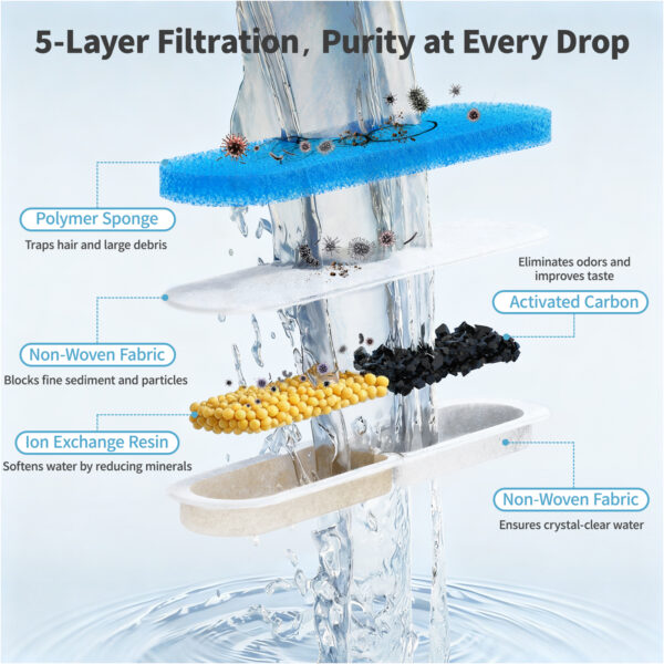 8-Pack Replacement Filters & Sponges Only for WF400 Pet Water Fountain, Design for Stainless Steel Dog Water Fountain for Large Dogs (No Include Bowl)