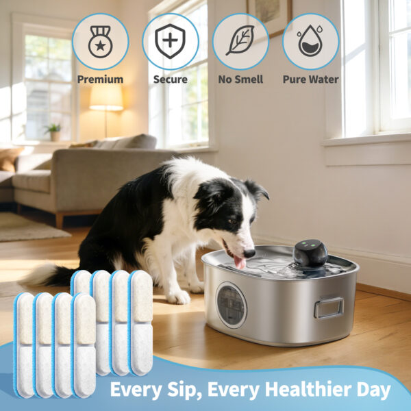 8-Pack Replacement Filters & Sponges Only for WF400 Pet Water Fountain, Design for Stainless Steel Dog Water Fountain for Large Dogs (No Include Bowl)