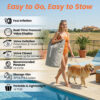 8x5ft Extra Large Inflatable Dog Dock & Boat Ramp for Multiple Large Dogs, 600 LBS Load Capacity, with Anti-Slip EVA Foam & Built-in Ice Bucket Compartment, Dog Water Ramp for Pool Boat Beach Orange