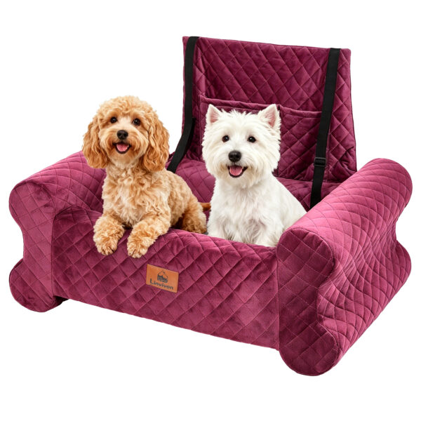 Dog Car Seat for Dogs up to 60 lbs, Pet Car Seat for Back with Detachable Washable Cover, Wine Red