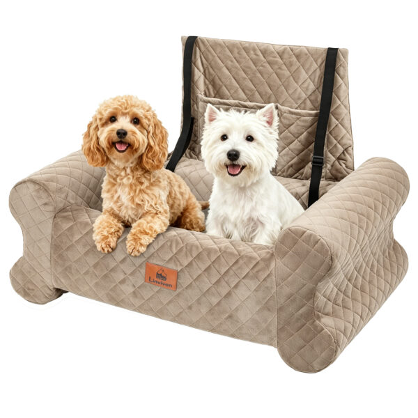 Dog Car Seat for Dogs up to 60 lbs, Pet Car Seat for Back with Detachable Washable Cover, Khaki
