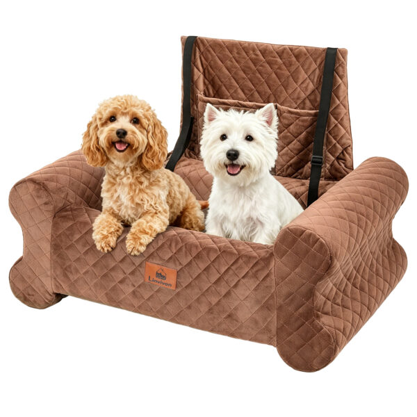 Dog Car Seat for Dogs up to 60 lbs, Pet Car Seat for Back with Detachable Washable Cover, Brown