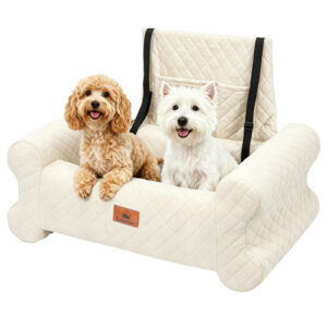 Dog Car Seat for Dogs up to 60 lbs, Pet Car Seat for Back with Detachable Washable Cover, White