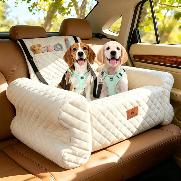 Dog Car Seat for Dogs up to 60 lbs, Pet Car Seat for Back with Detachable Washable Cover, White
