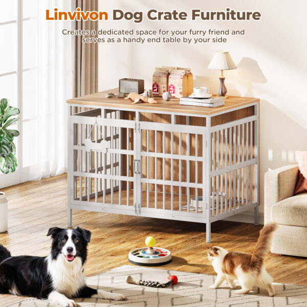 47 Inch Extra Large Dog Crate Furniture, Heavy Duty Dog Kennel for Medium or Large Dogs, Beige