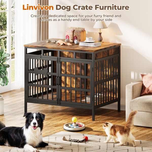 39 Inch Large Dog Crate Furniture, Heavy Duty Dog Kennel for Medium or Large Dogs, Black