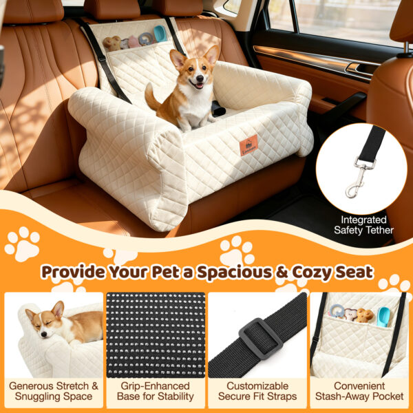 Dog Car Seat for Dogs up to 60 lbs, Pet Car Seat for Back with Detachable Washable Cover, White