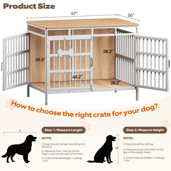 47 Inch Extra Large Dog Crate Furniture, Heavy Duty Dog Kennel for Medium or Large Dogs, Beige