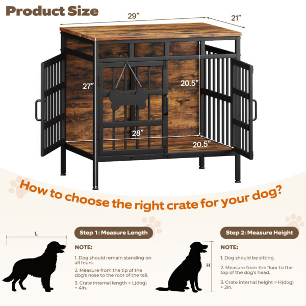 29 Inch Dog Crate Furniture, Heavy Duty Dog Kennel for Small or Medium Dogs, Black