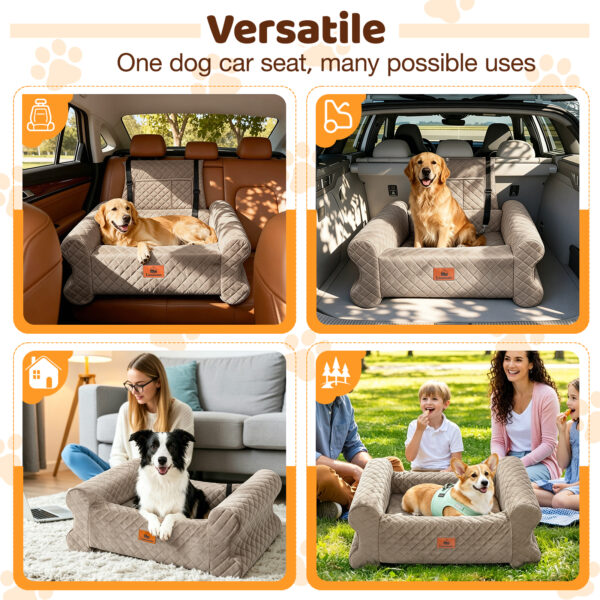 Dog Car Seat for Dogs up to 60 lbs, Pet Car Seat for Back with Detachable Washable Cover, Khaki