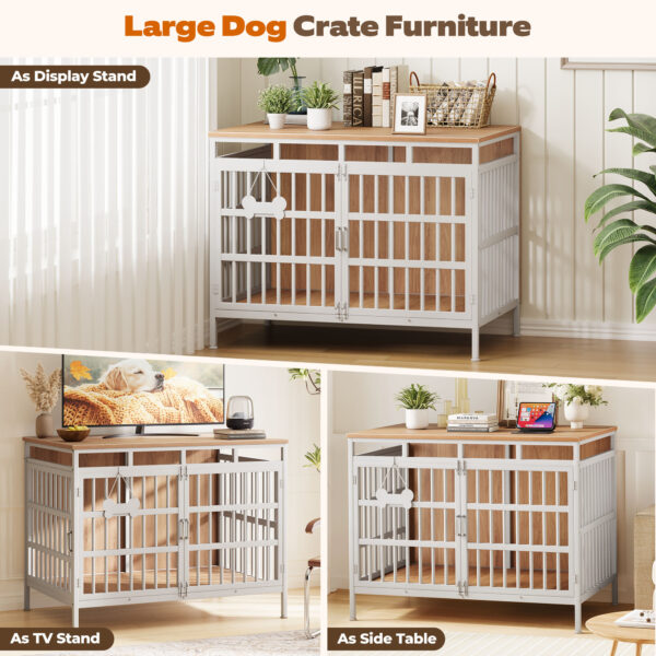 47 Inch Extra Large Dog Crate Furniture, Heavy Duty Dog Kennel for Medium or Large Dogs, Beige