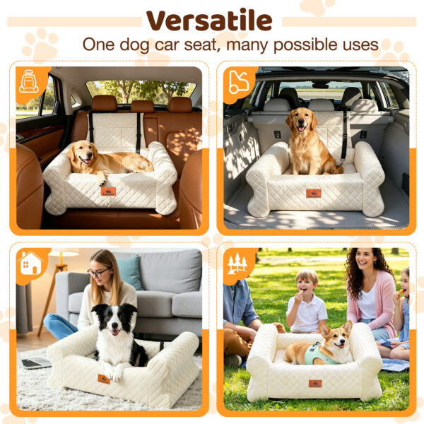Dog Car Seat for Dogs up to 60 lbs, Pet Car Seat for Back with Detachable Washable Cover, White