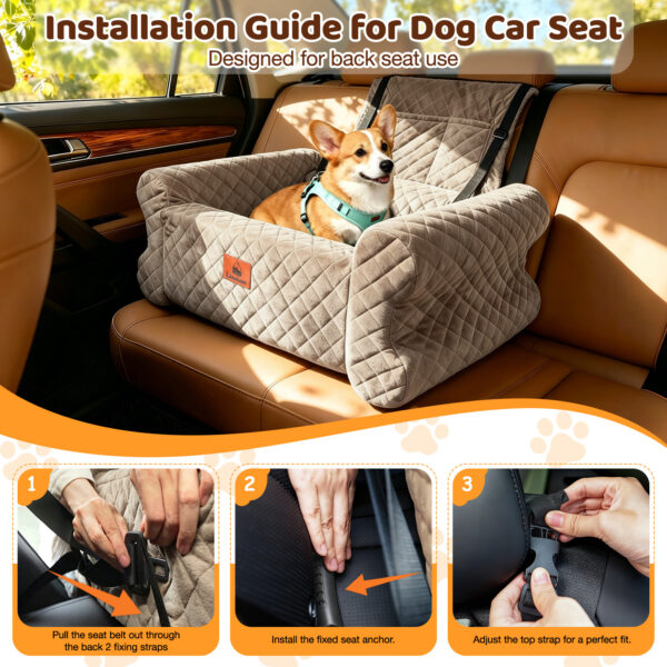 Dog Car Seat for Dogs up to 60 lbs, Pet Car Seat for Back with Detachable Washable Cover, Khaki