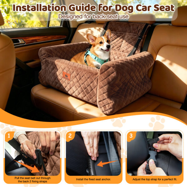 Dog Car Seat for Dogs up to 60 lbs, Pet Car Seat for Back with Detachable Washable Cover, Brown