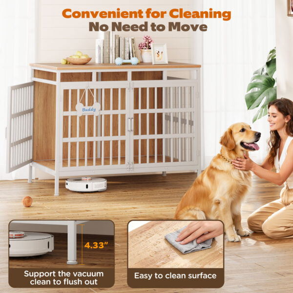 47 Inch Extra Large Dog Crate Furniture, Heavy Duty Dog Kennel for Medium or Large Dogs, Beige