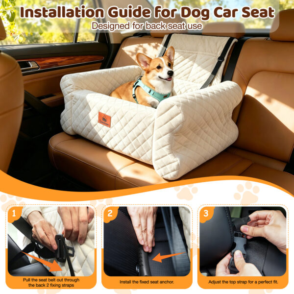 Dog Car Seat for Dogs up to 60 lbs, Pet Car Seat for Back with Detachable Washable Cover, White