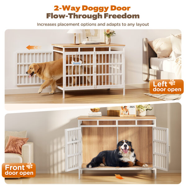 47 Inch Extra Large Dog Crate Furniture, Heavy Duty Dog Kennel for Medium or Large Dogs, Beige