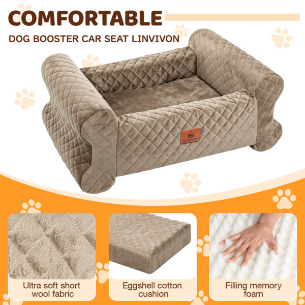 Dog Car Seat for Dogs up to 60 lbs, Pet Car Seat for Back with Detachable Washable Cover, Khaki