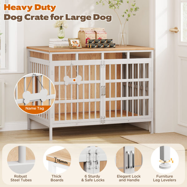 47 Inch Extra Large Dog Crate Furniture, Heavy Duty Dog Kennel for Medium or Large Dogs, Beige