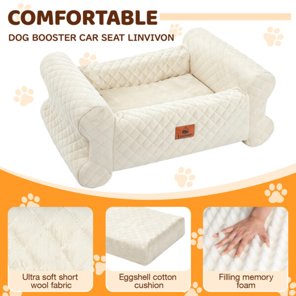 Dog Car Seat for Dogs up to 60 lbs, Pet Car Seat for Back with Detachable Washable Cover, White