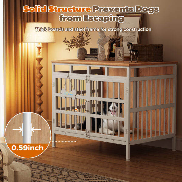 39 Inch Large Dog Crate Furniture, Heavy Duty Dog Kennel for Medium or Large Dogs, Beige