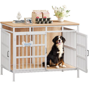 47 Inch Extra Large Dog Crate Furniture, Heavy Duty Dog Kennel for Medium or Large Dogs, Beige