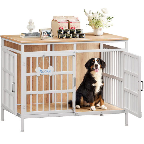 47 Inch Extra Large Dog Crate Furniture, Heavy Duty Dog Kennel for Medium or Large Dogs, Beige
