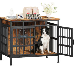 39 Inch Large Dog Crate Furniture, Heavy Duty Dog Kennel for Medium or Large Dogs, Black