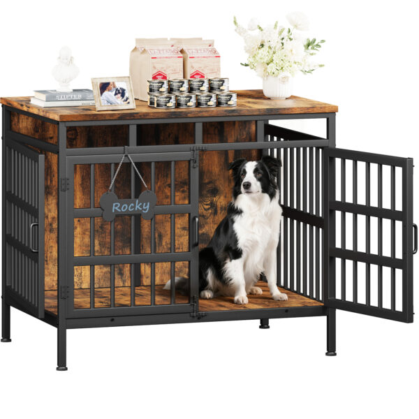 39 Inch Large Dog Crate Furniture, Heavy Duty Dog Kennel for Medium or Large Dogs, Black