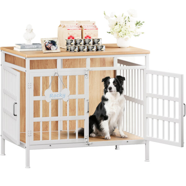 39 Inch Large Dog Crate Furniture, Heavy Duty Dog Kennel for Medium or Large Dogs, Beige