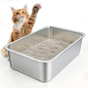 Stainless Steel Cat Litter Box, Metal Litter Pan High Sided Open Top Cat Toilet