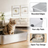 Stainless Steel Cat Litter Box, Metal Litter Pan High Sided Open Top Cat Toilet