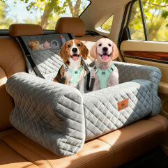 Linvivon Dog Car Seat for Medium/Large Dogs up to 60 lbs, Memory Foam Dog Booster Seat with Thick Cushion, Pet Car Seat for Back with Detachable Washable Cover, Storage Pockets for SUV, Pick Up, Trunk, Grey